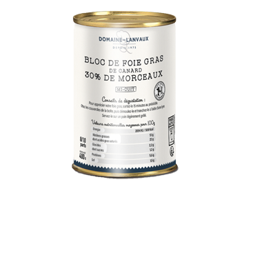 Bloc de foie gras de canard de morceaux boite métal